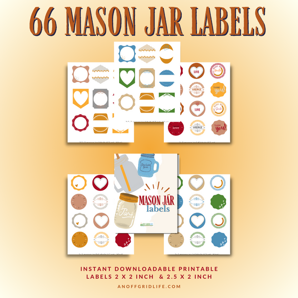 66 Canning Labels (2 x 2 inches and 2 x 2.5 inches) for Mason Jar Lids