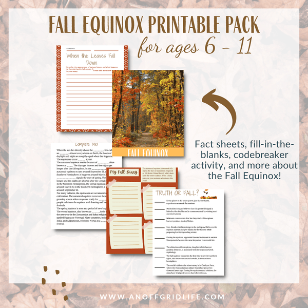 Fall Equinox Facts for Kids (Autumn Equinox) Printables Pack - An Off Grid Life