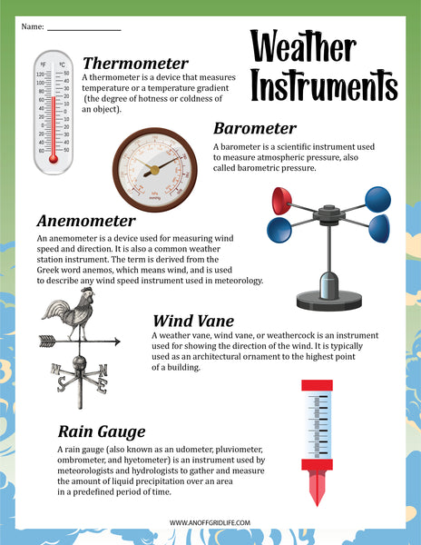 Weather Instrument Activity Pack – An Off Grid Life